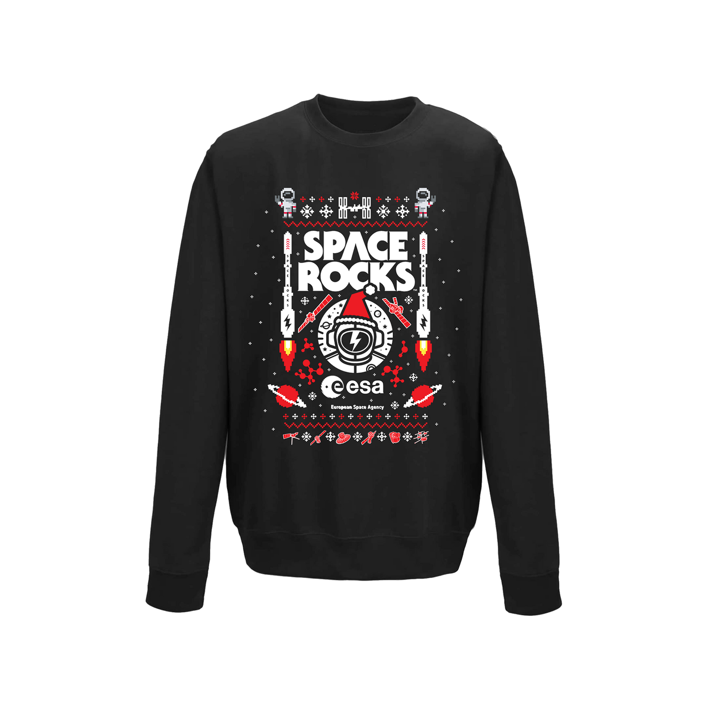 Space Rocks Xmas Kids Crewneck Sweatshirt - Black